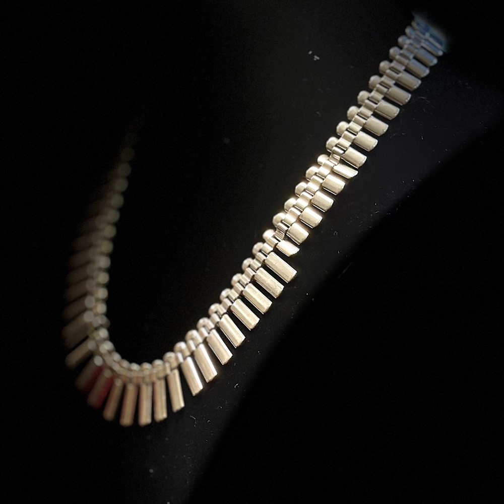 Sterling Silver, Rectangular-Toothed Necklace - image 3